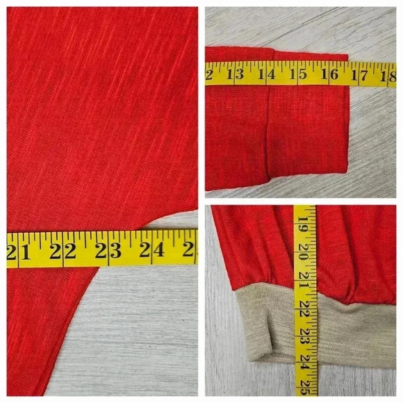 Guess Women's Red Dolman Sleeve Beige Tie Waist Pullover Blouse Size Small - Picture 6 of 8